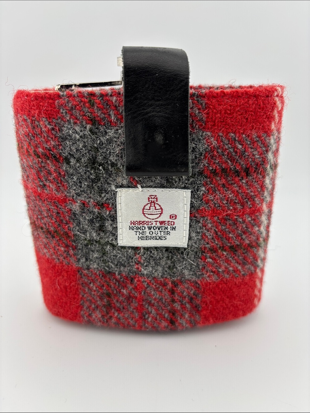Harris Tweed Red & Gray Plaid Wool Stainless Steel 6 Ounce Hip Flask
